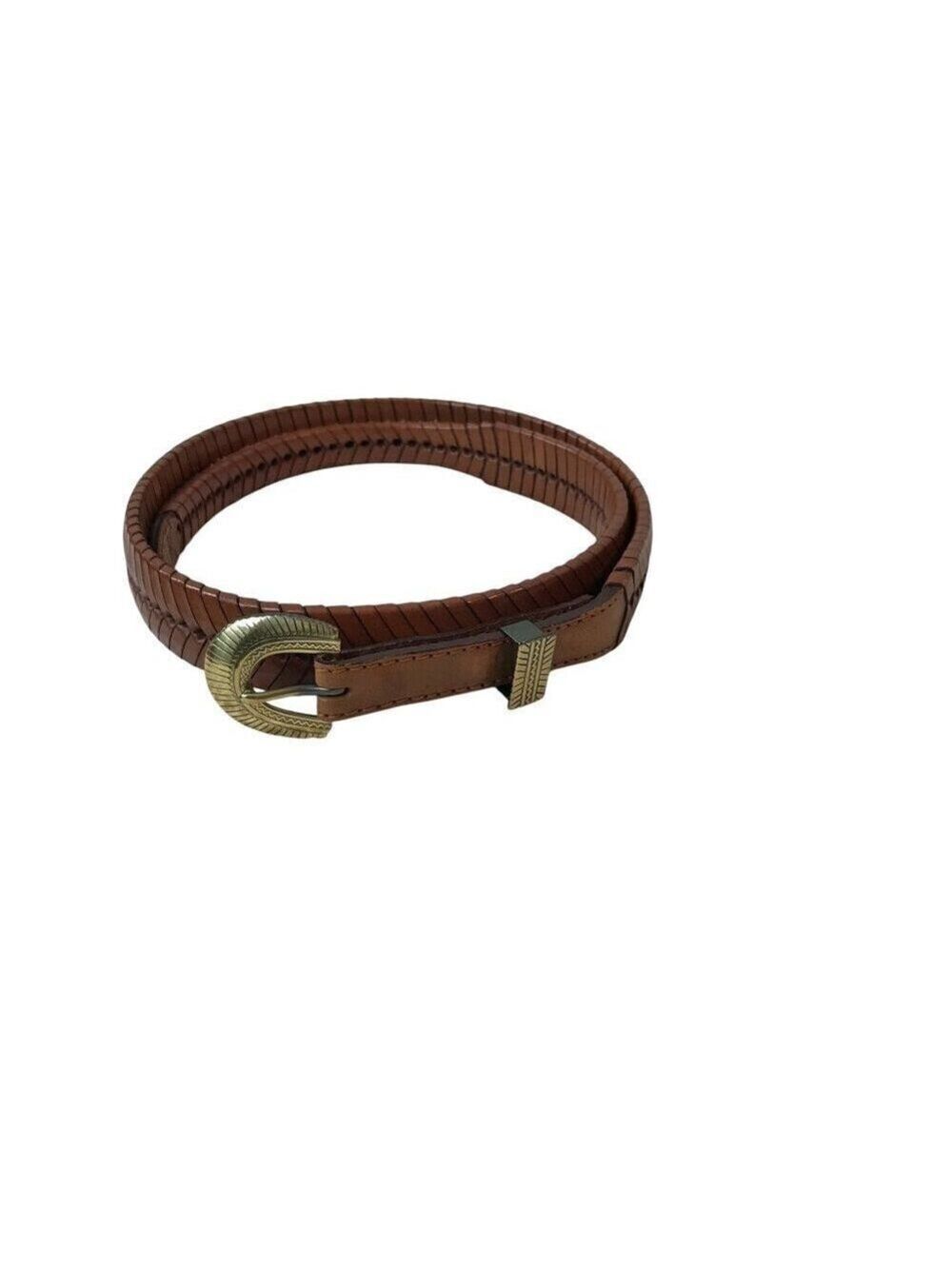 Brown Leather Braided Belt With Brass Coloured Hardware Size 36